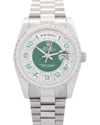 Day-Date Green and Silver with Diamonds Dial 118346
