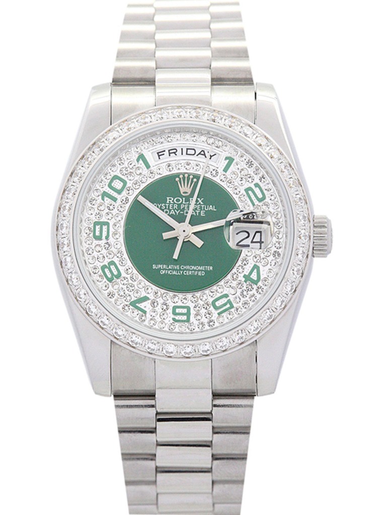 Day-Date Green and Silver with Diamonds Dial 118346
