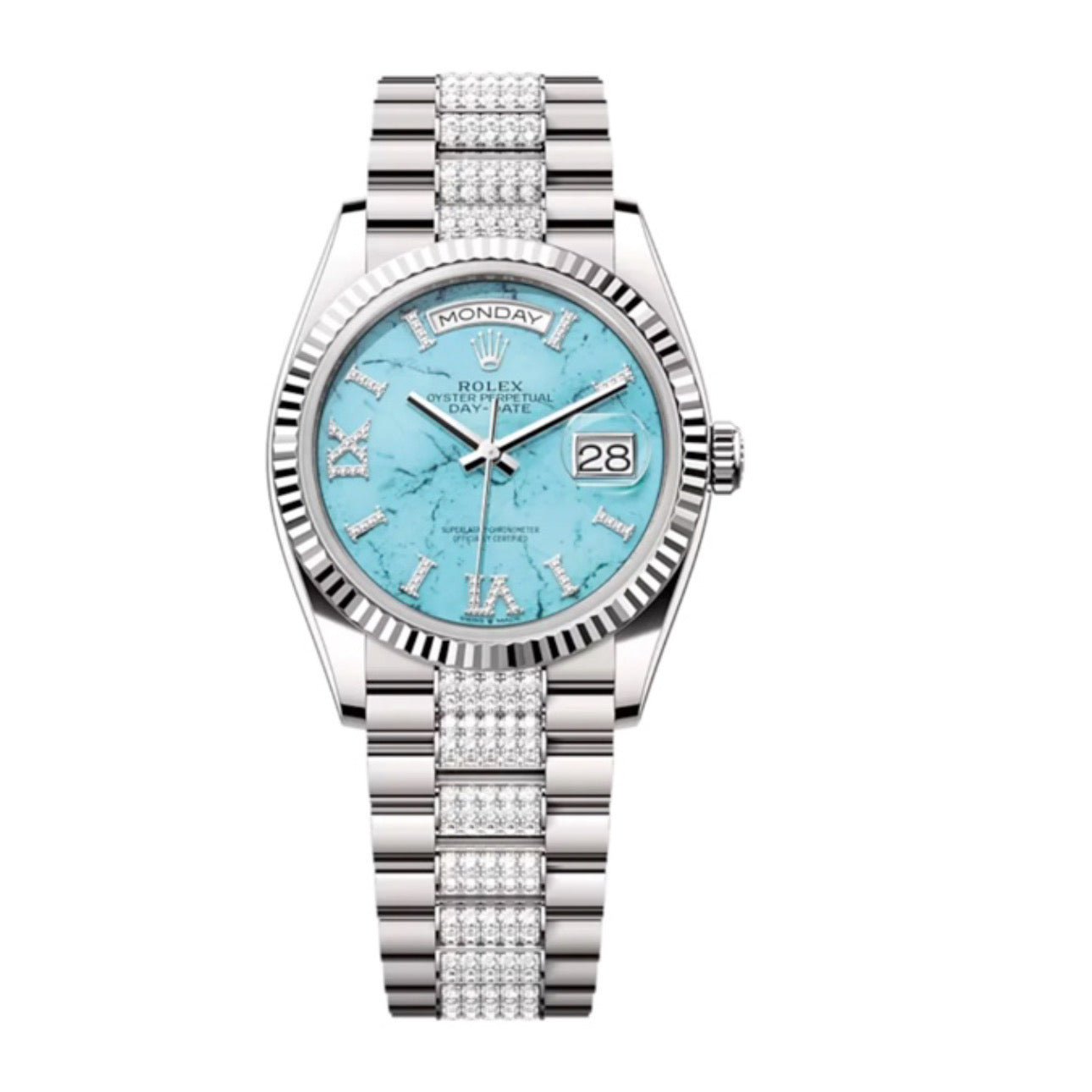 Superclone Day-Date Turquoise Dial 128239 Diamond-set