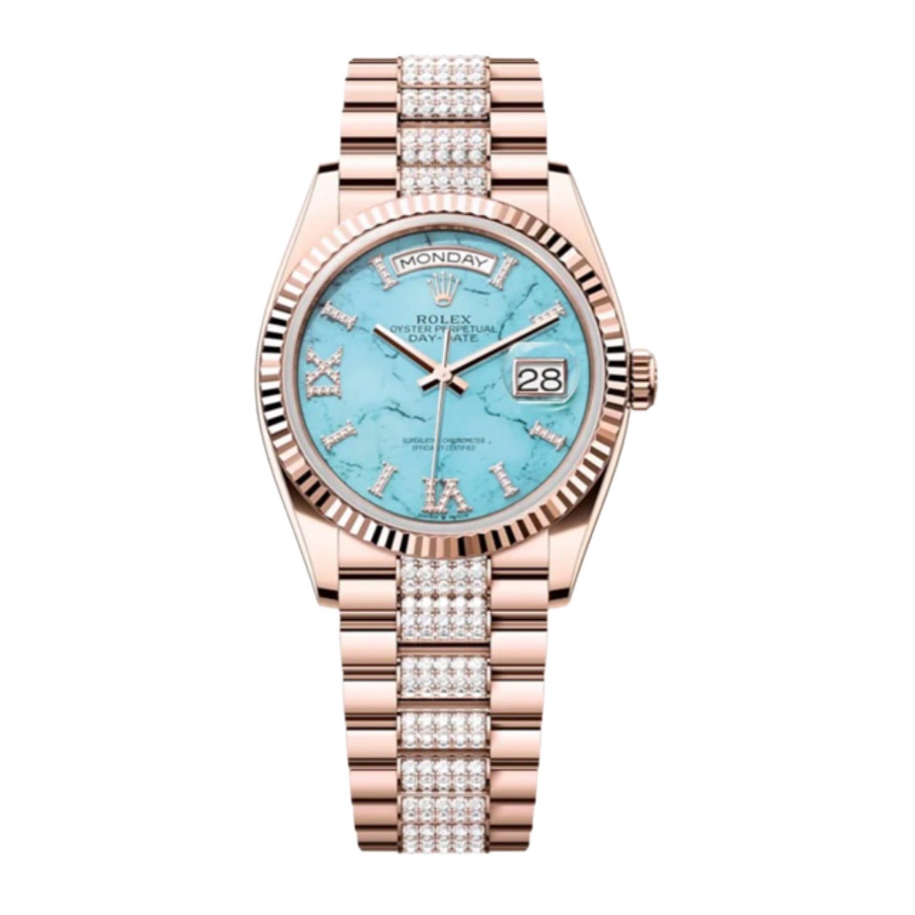 Superclone Day-Date Turquoise Dial 128235 Diamond-set