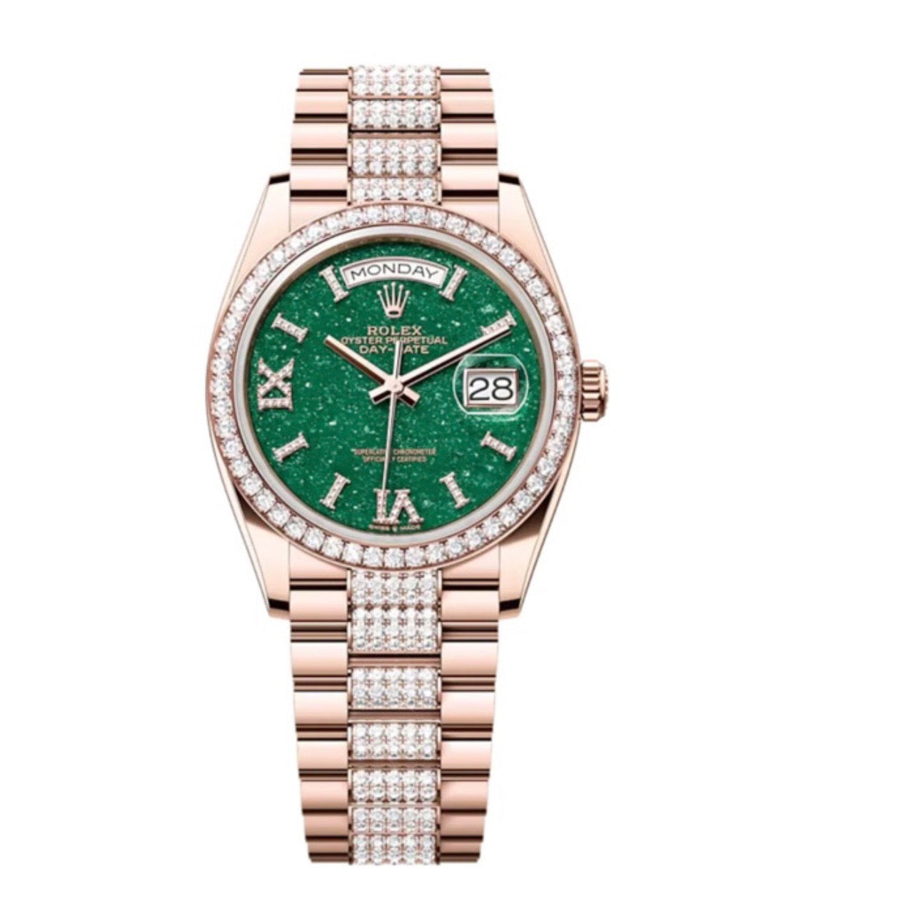 Superclone Day-Date Green Dial 128345RBR Diamond-set