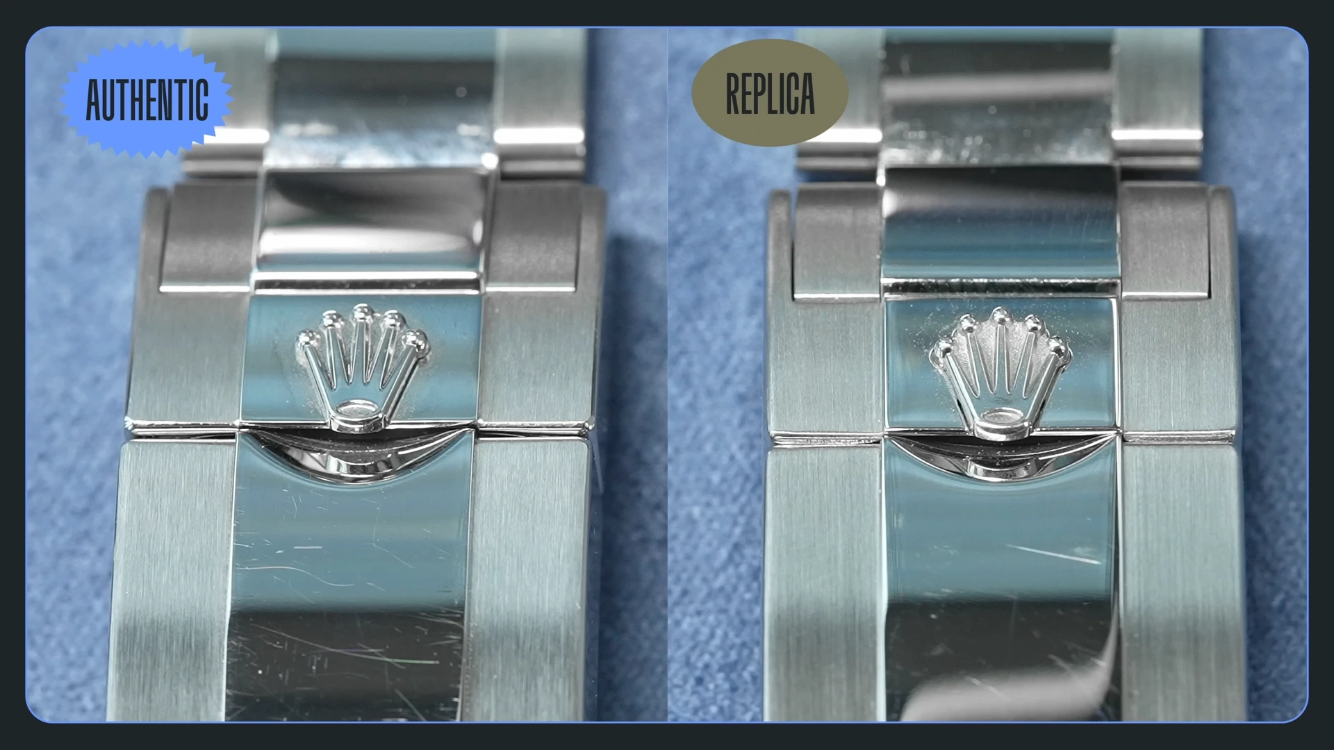 Rolex Daytona buckle finishing comparison authentic vs replica