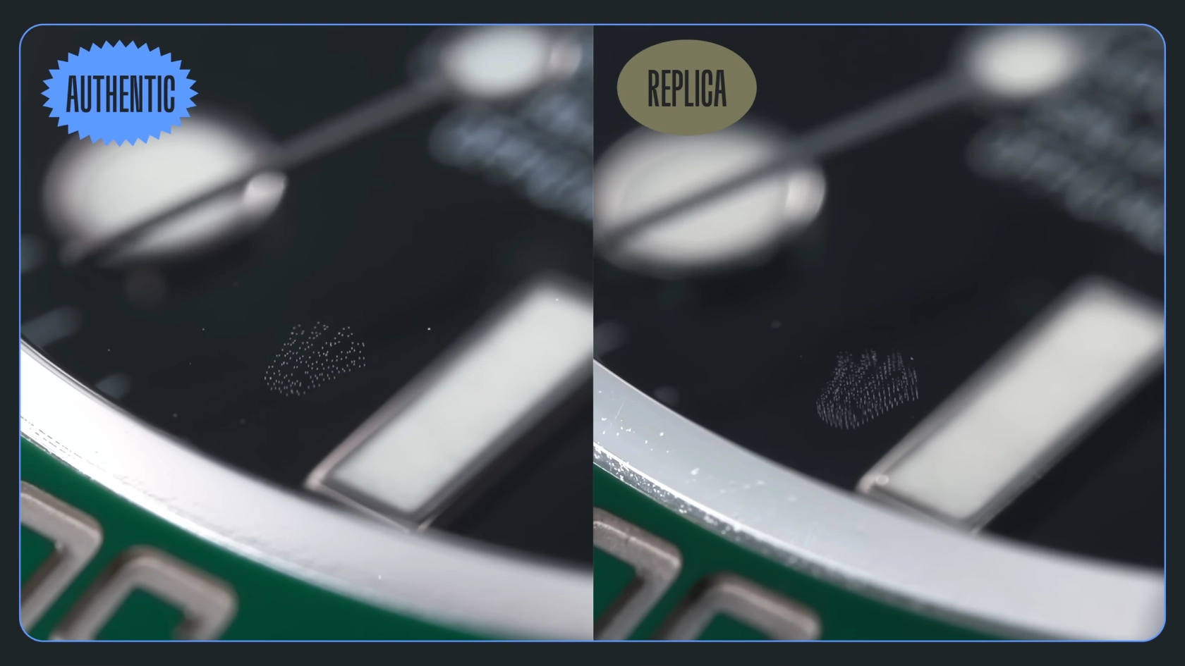 Rolex sapphire crystal laser crown close-up under macro lens