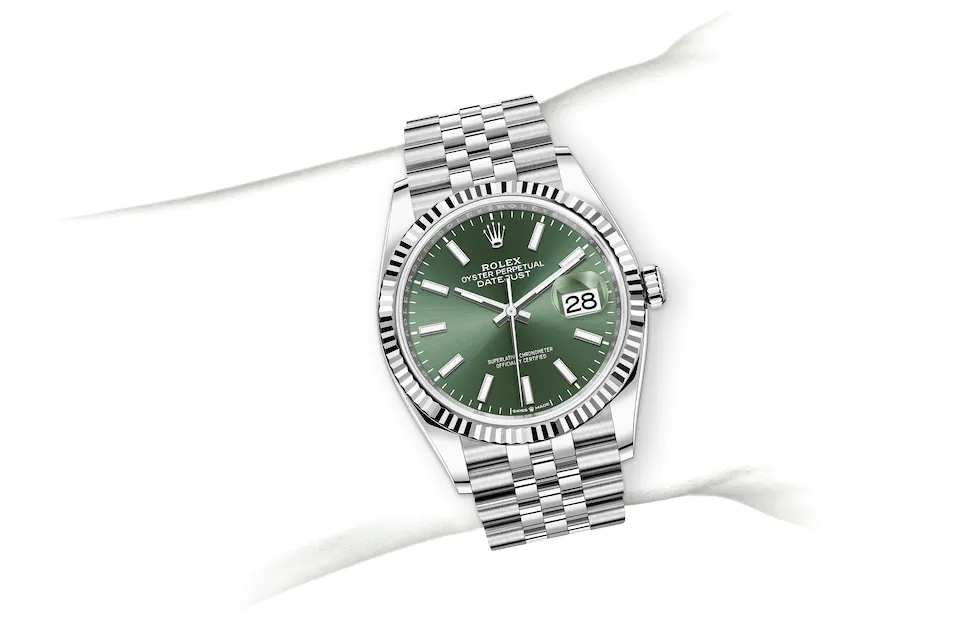 Rolex Datejust 36mm white dial reference 126234 with fluted bezel on Jubilee bracelet