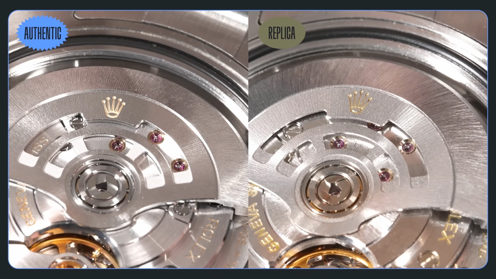 Rolex caliber 3235 vs VS3235 clone movement side by side