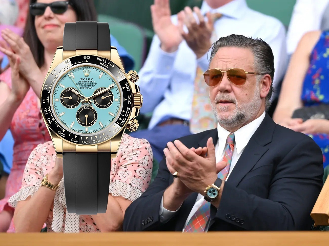 Russel Crowe wearing Rolex Daytona 126518LN at Wimbledon 2025