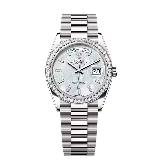 Superclone Rolex Day-Date White Mother-of-Pearl Diamond Dial 128349rbr-0049 36 mm