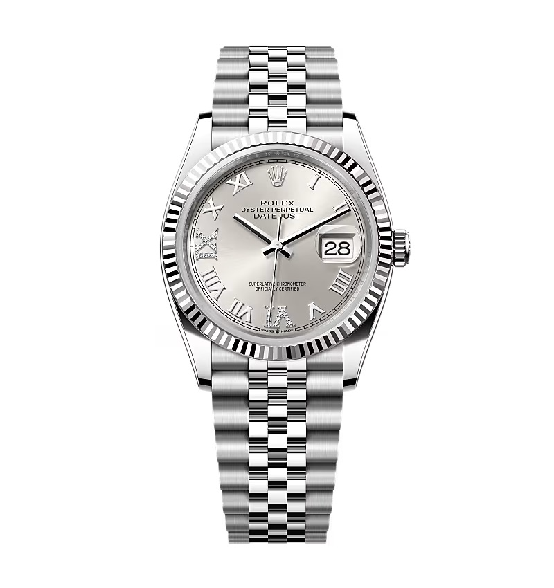 Rolex Datejust Silver Roman Diamond Dial 126234-0029 36 mm