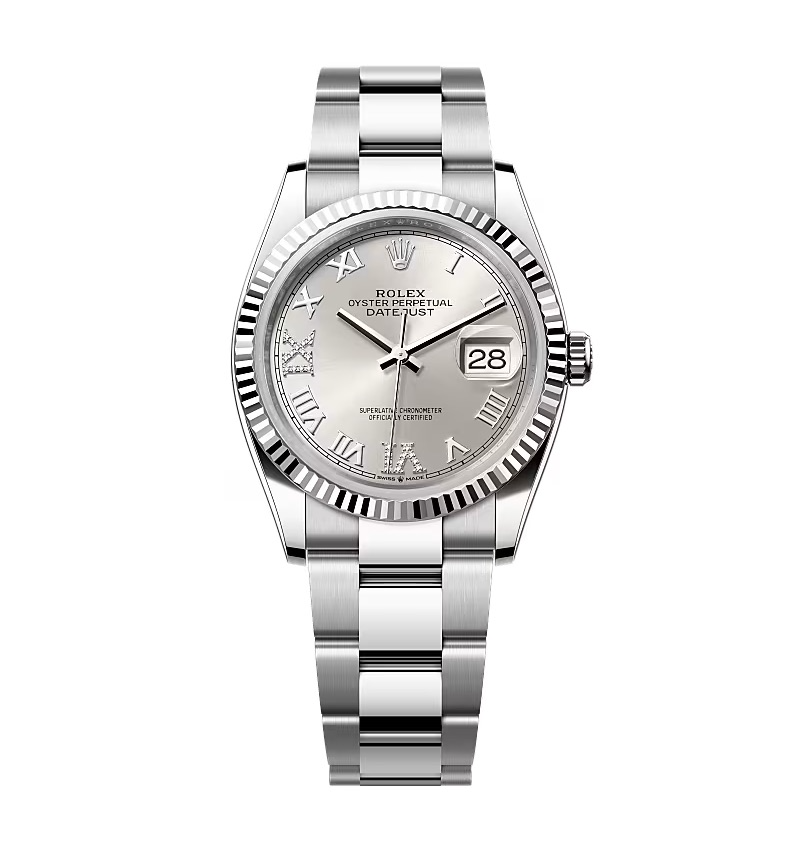 Rolex Datejust Silver Roman Diamond Dial 126234-0030 36 mm