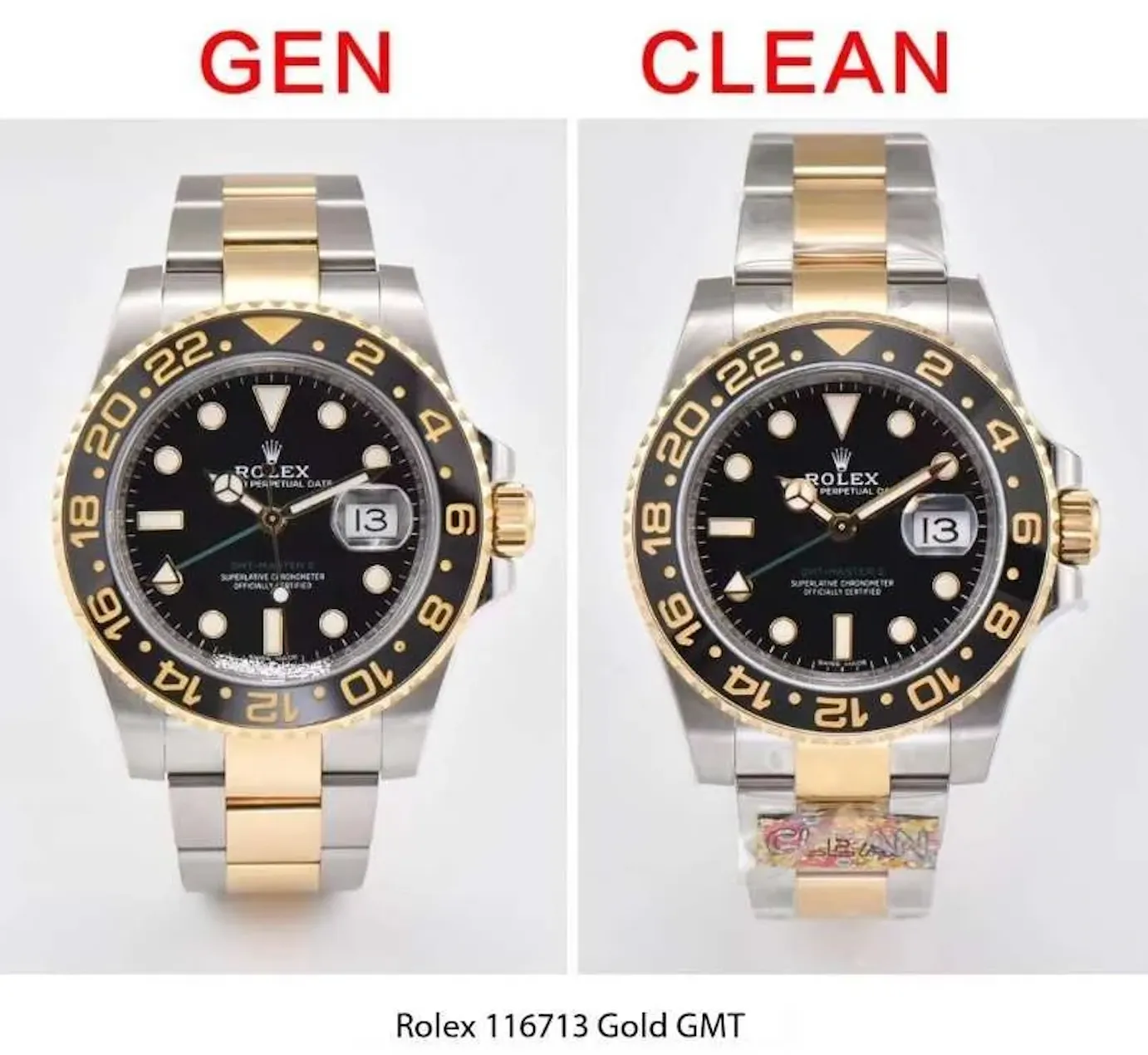 Super clone Rolex GMT Master Clean Factory comparison with genuine model