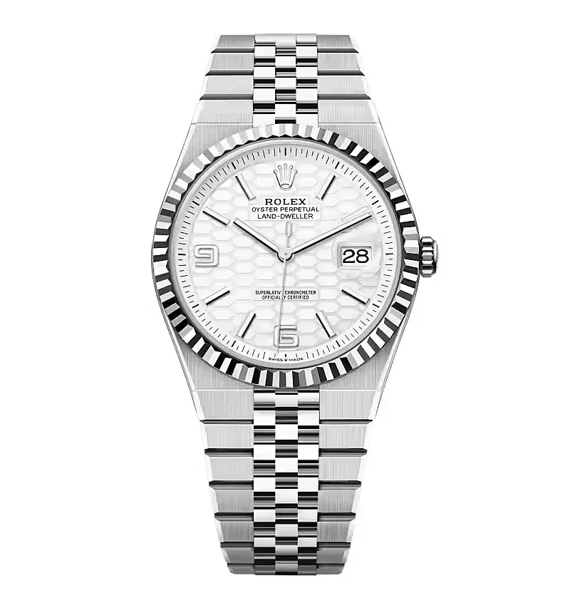 Super Clone Rolex Land Dweller Fluted Bezel White Dial Flat Jubilee Bracelet