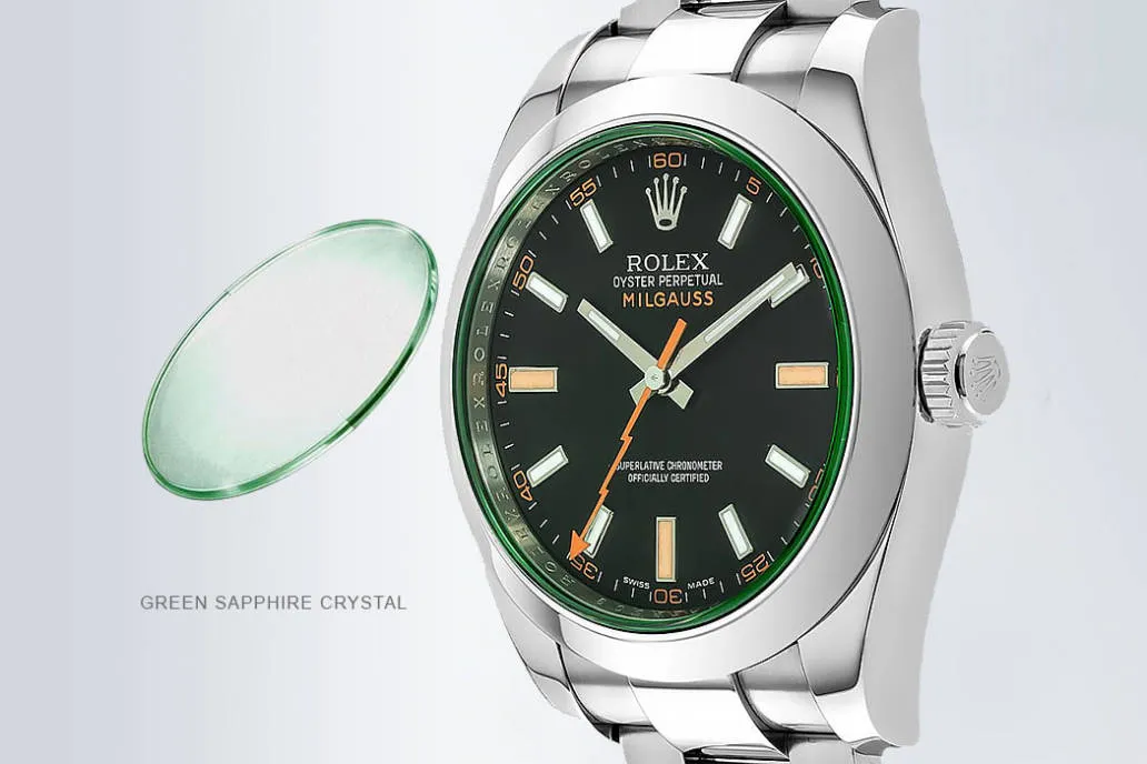 Green sapphire crystal on Milgauss 2025