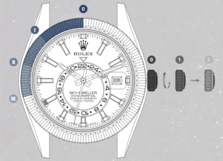 Super Clone Sky-Dweller crown and bezel position guide