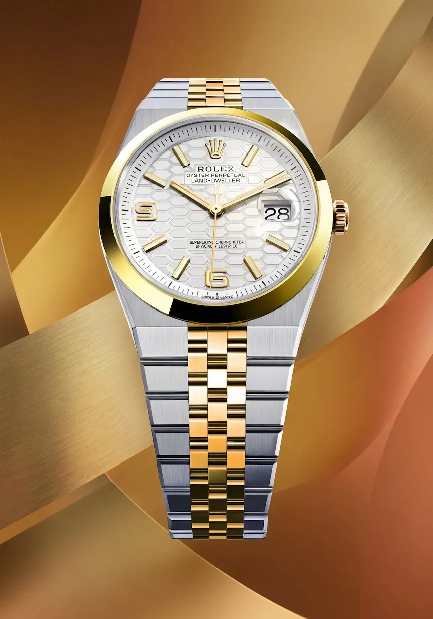 Rolex Land-Dweller White Dial Smooth Bezel TwoTone Yellow Gold