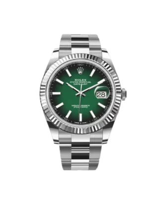 Datejust 41 Green Ombré Dial (2026) — Rolesor (Oystersteel and white gold), green ombré dial — front view of the dial
