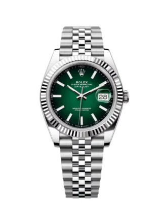 Datejust 41 Green Ombré Dial (2026) Jubilee — Rolesor (Oystersteel and white gold), green ombré dial — front view of the dial