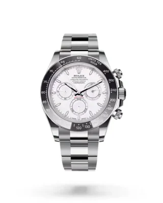 Cosmograph Daytona Rolesium Enamel Dial (2026) — Rolesium (Oystersteel and platinum), white enamel dial — front view of the dial