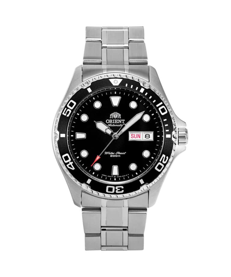 Orient Ray II FAA02004B9 black dial automatic dive watch on steel bracelet
