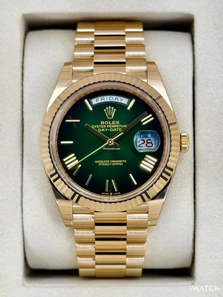 Rolex Day-Date 40 ref 228238 green ombré dial yellow gold 2026
