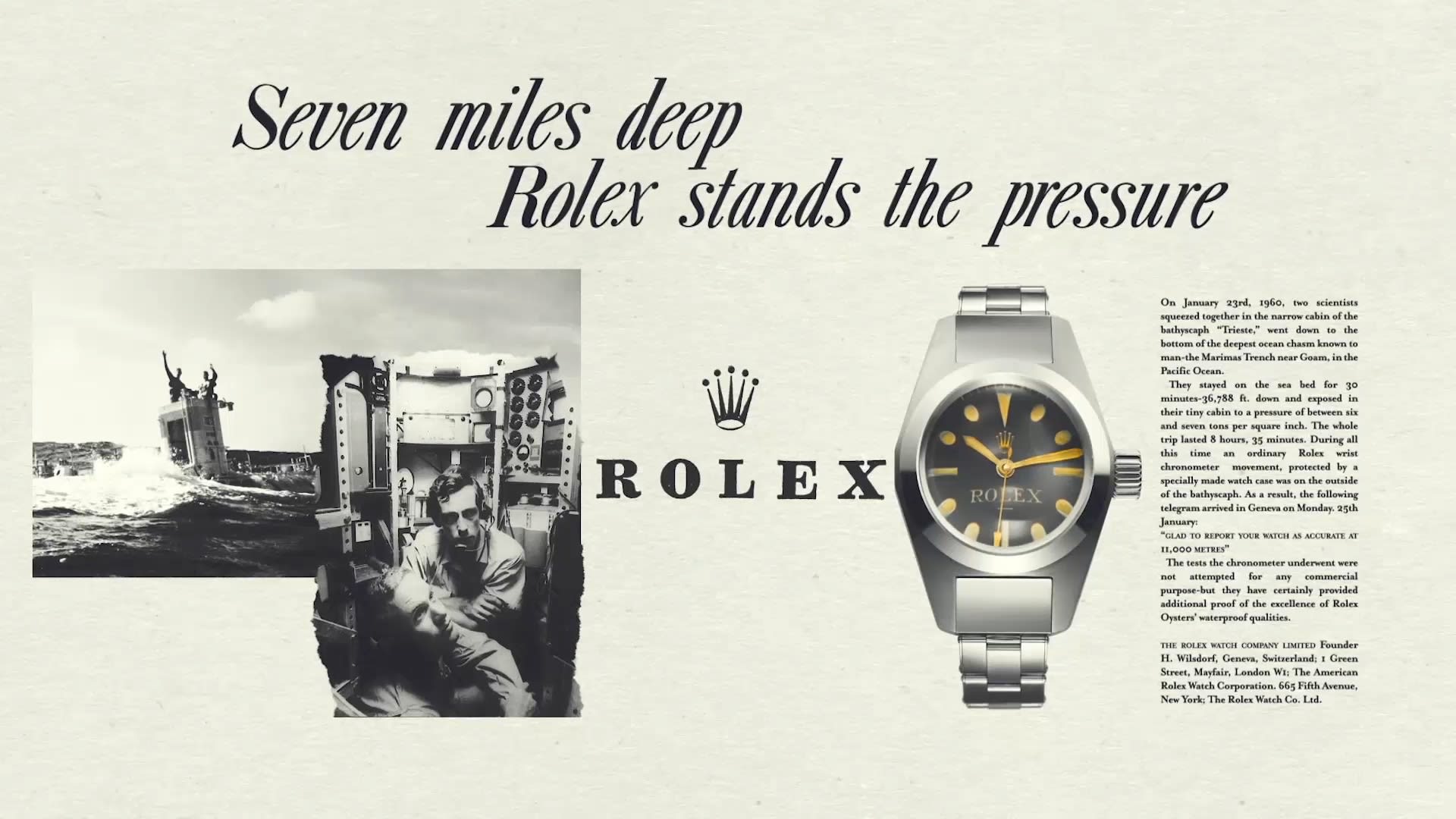 Rolex Deep Sea Special accompanying the Trieste bathyscaphe on its record deep dive