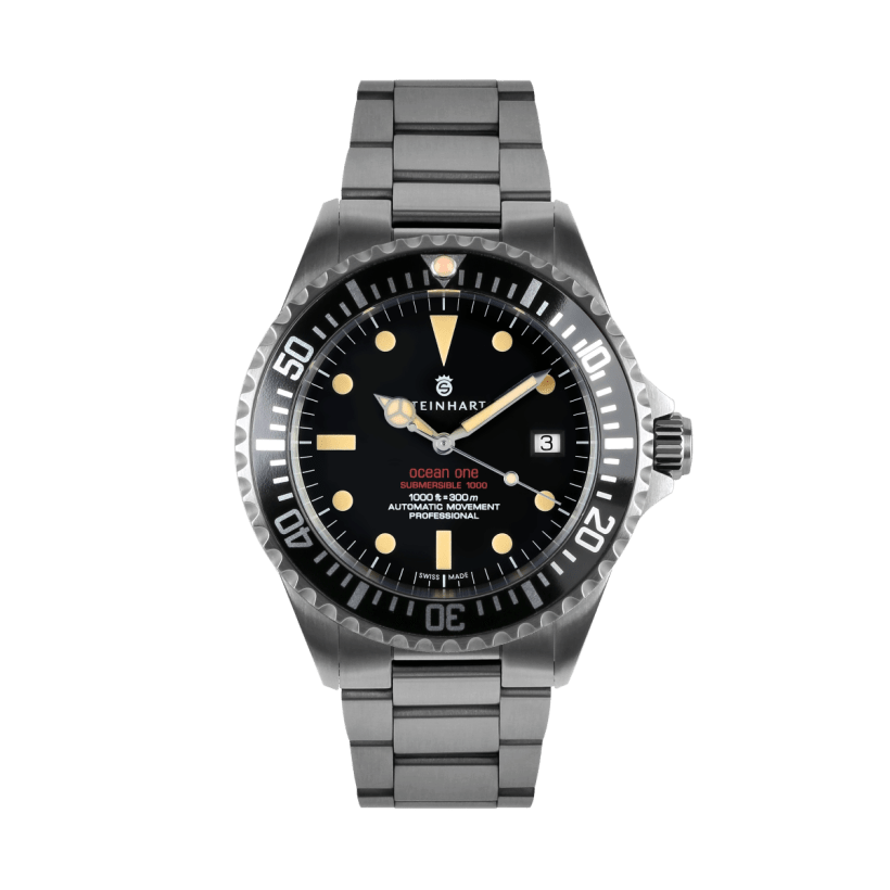 Steinhart Ocean One Vintage dive watch with black dial and domed sapphire crystal