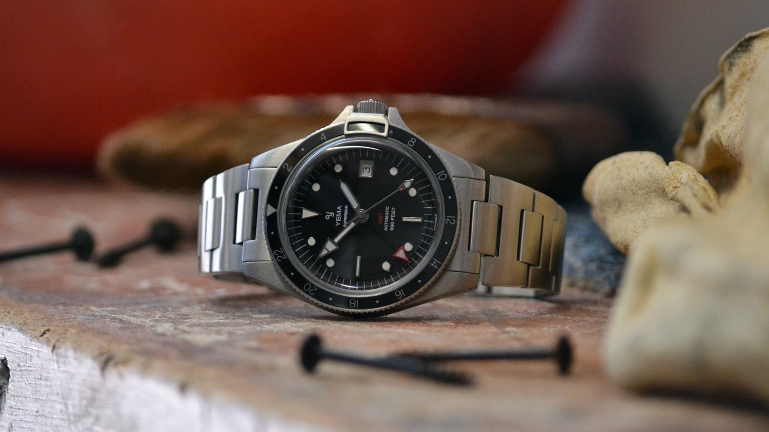 Yema Superman GMT 39mm dive watch with Pepsi bezel on wrist