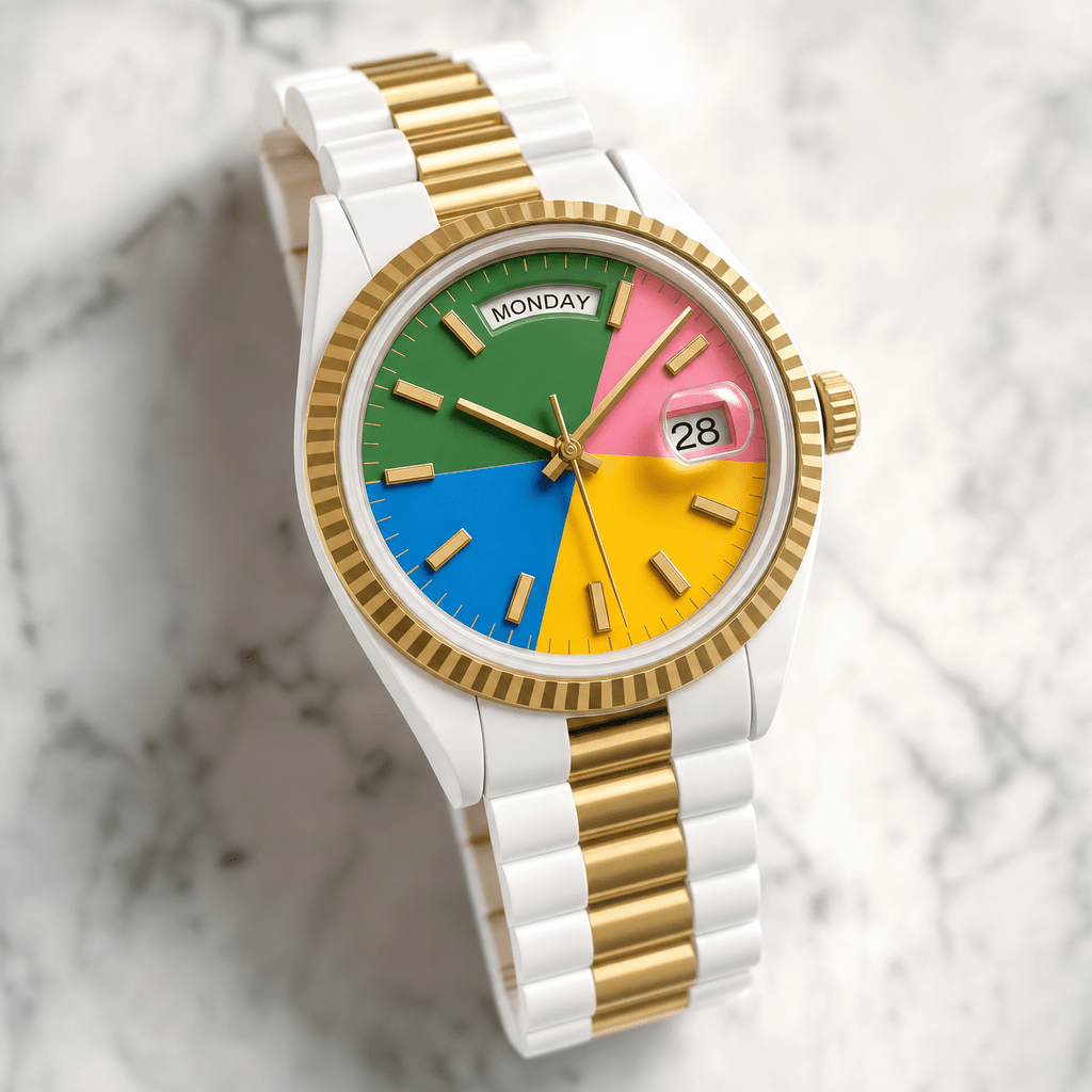 Presidential Swatch concept watch - pop-art Day-Date inspired Swatch Rolex collaboration