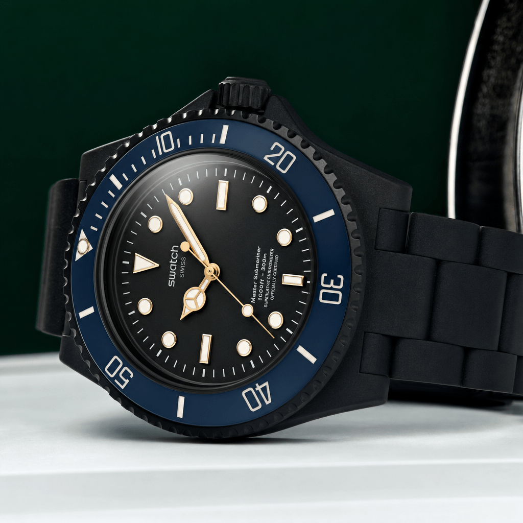 SwatchMaster concept watch - Submariner-inspired bioceramic design for Swatch Rolex collaboration