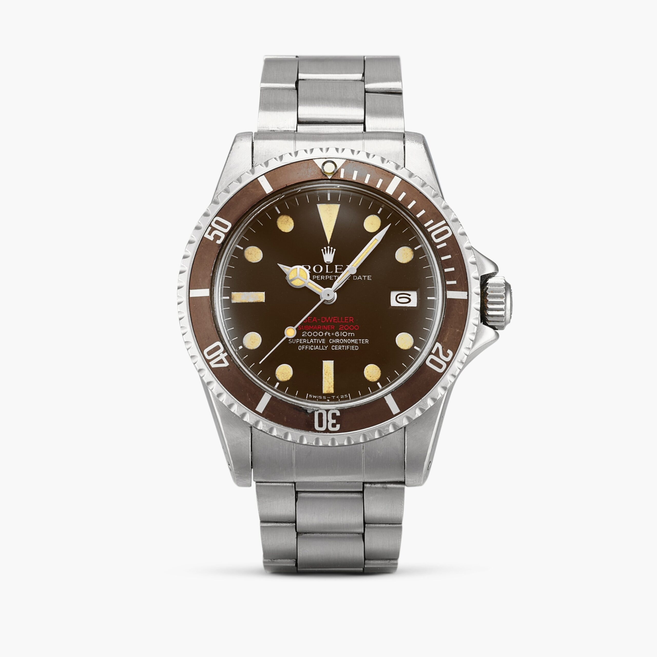 Rolex Double Red Sea-Dweller ref. 1665 dial with two lines of original red print — SEA-DWELLER above SUBMARINER 2000 — the early printing pass Rolex later discontinued.